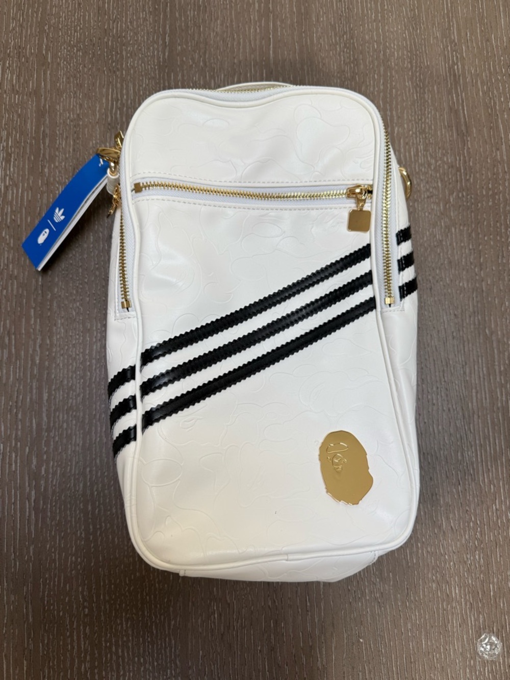 adidas x BAPE White Crossbody Bag with Gold Hardware